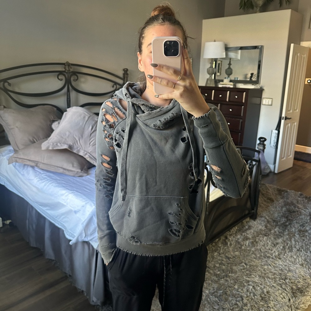NSF distressed hoodie sweatshirt grey